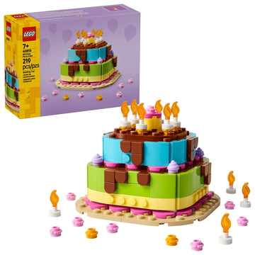 LEGO Birthday Party Cake - Building Toy for Boys & Girls, Ages 7+ - Birthday Decoration with 10 Candle Accessories - Craft for Kids - 40815