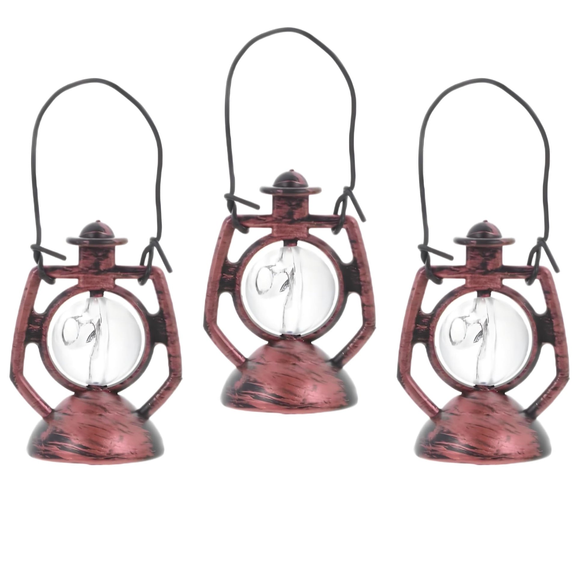 3 Pcs Mini Dollhouse Lanterns - Red Copper Kerosene Lamp Micro Landscape Ornaments for Fairy Garden, Halloween, Christmas, Diorama, Terrarium, Porch