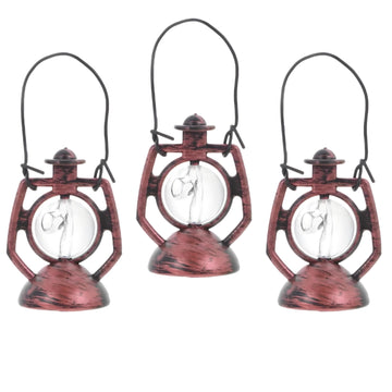3 Pcs Mini Dollhouse Lanterns - Red Copper Kerosene Lamp Micro Landscape Ornaments for Fairy Garden, Halloween, Christmas, Diorama, Terrarium, Porch