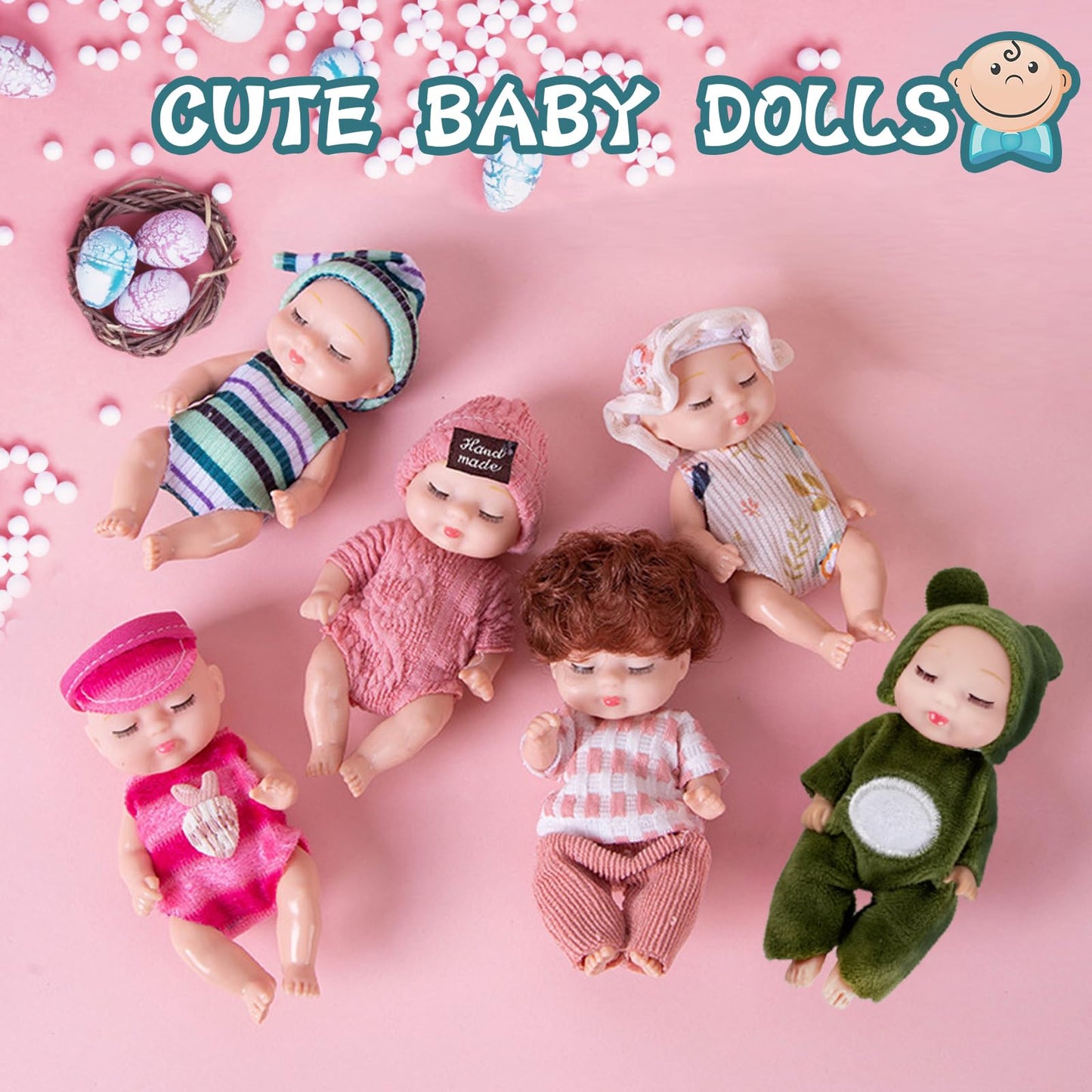 Haawooky 10 Pcs Mini Baby Dolls,Cute Tiny Baby Doll Gifts for Kids,Lifelike Realistic Small Baby Dolls for Girls Boys and Kids Big Easter Birthday