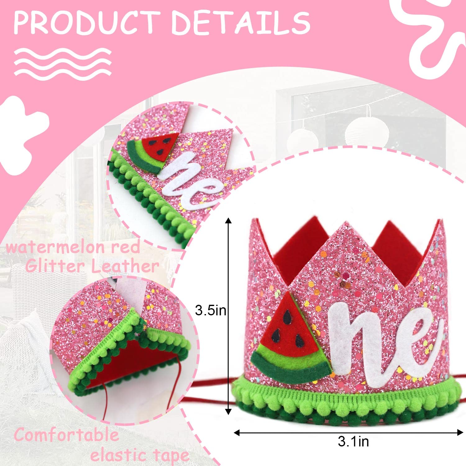 Watermelon First Birthday Crown - One in a Melon Baby 1st Birthday Party Decorations and Supplies