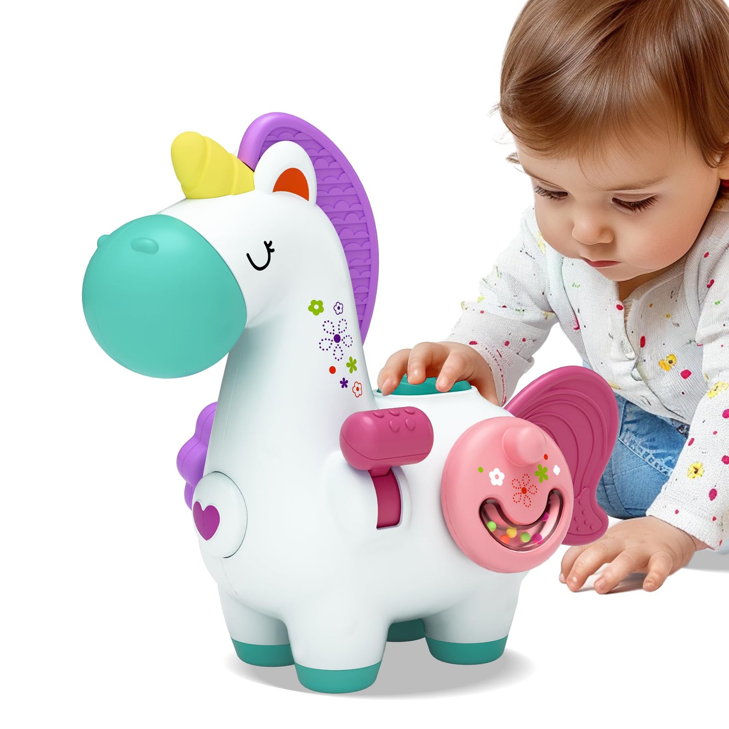 iPlay, iLearn Baby Unicorn Activity Cube, Infant Busy Cube Montessori Toy for 1 Year Old, Babies Carseat Plane Travel Toy, Toddler Sensory Development
