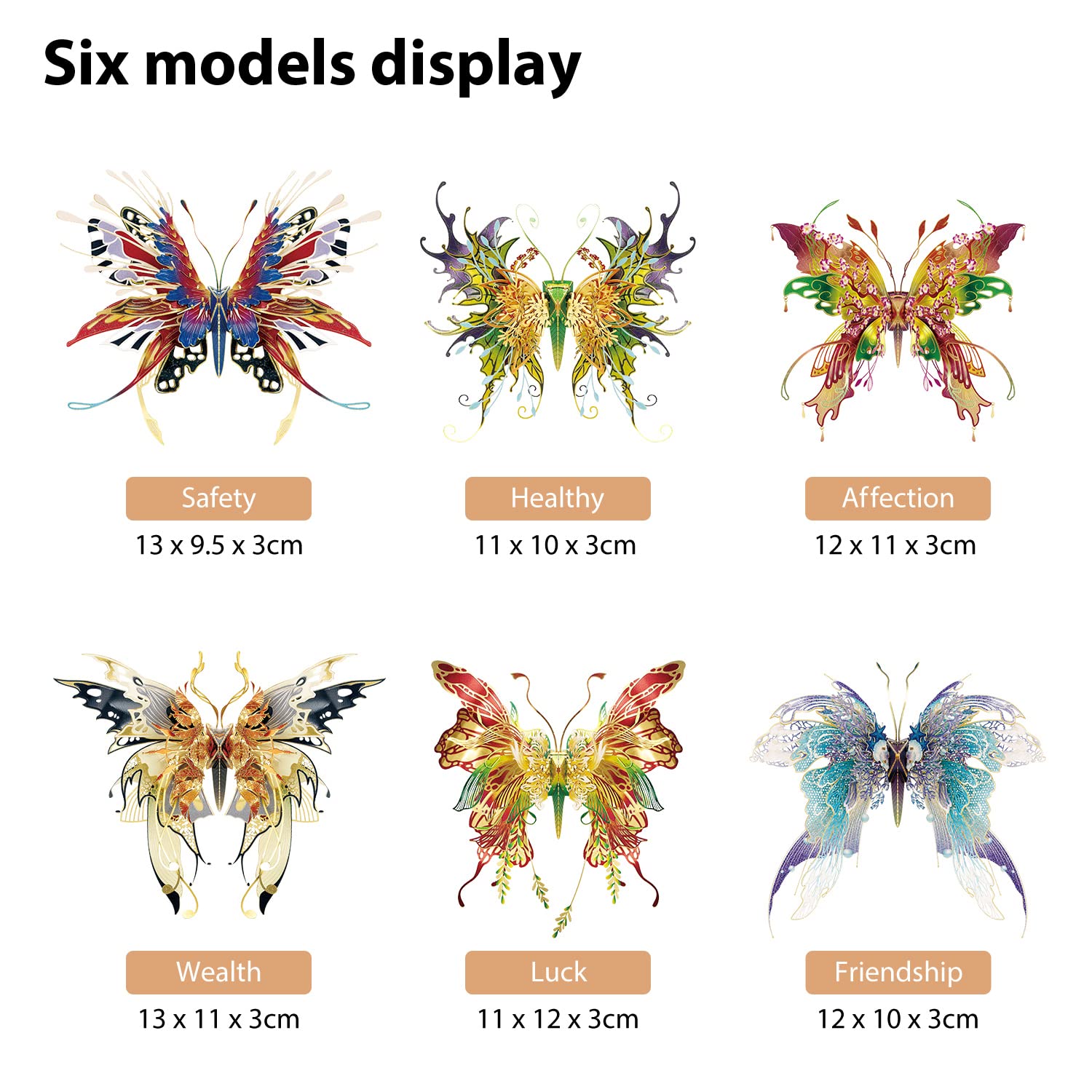 Microworld 3D Metal Puzzle, 6 Styles Wish Butterfly Metal Model Kit, Family Blessing Lucky Symbol Home Decor Collection DIY Metal Earth Brain Teaser