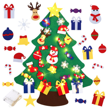 Abakuku 3FT DIY Felt Christmas Tree for Kids with 31pcs Detachable Ornaments,Wall Hanging Xmas Christmas Decorations with String Light (Batteries Not