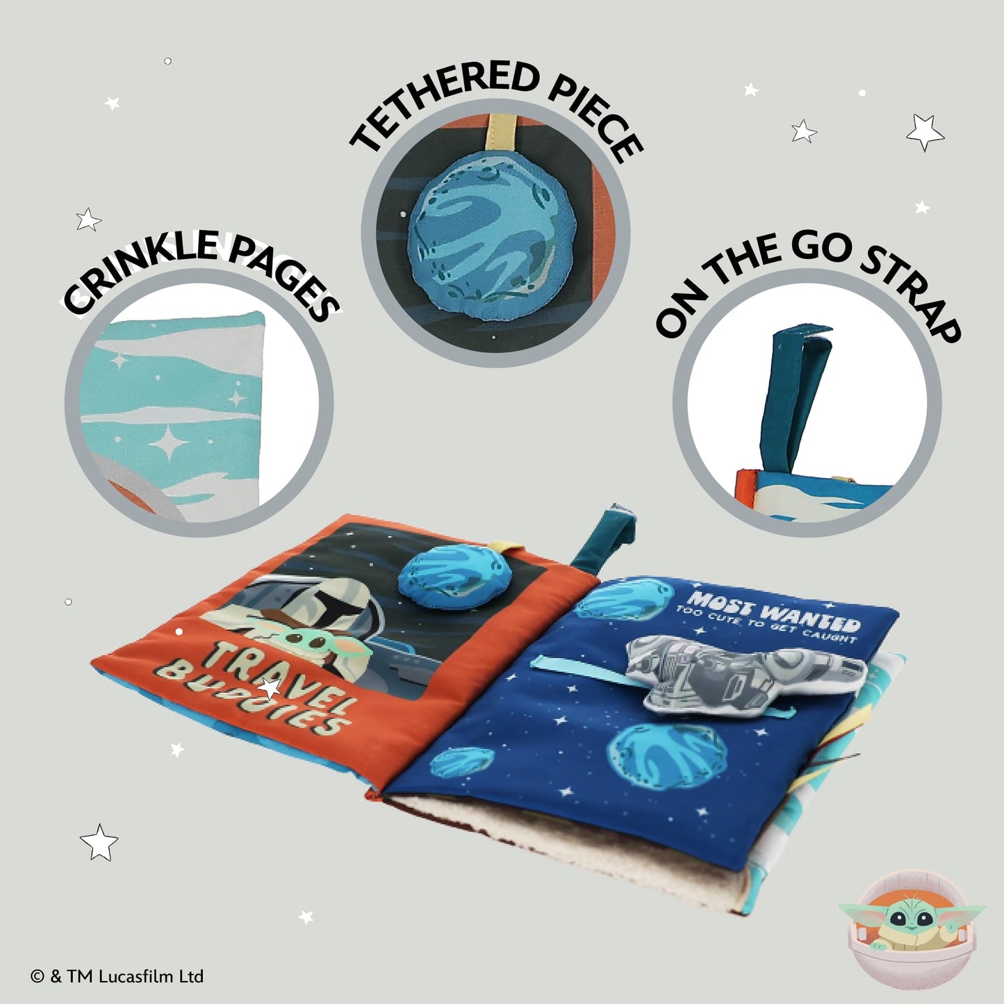 Kids Preferred Star Wars: THE Mandalorian Grogu Deluxe Soft Book - with Crinkle Pages, Teether, On-the-Go Clip, Sensory Textures, Ages 0+