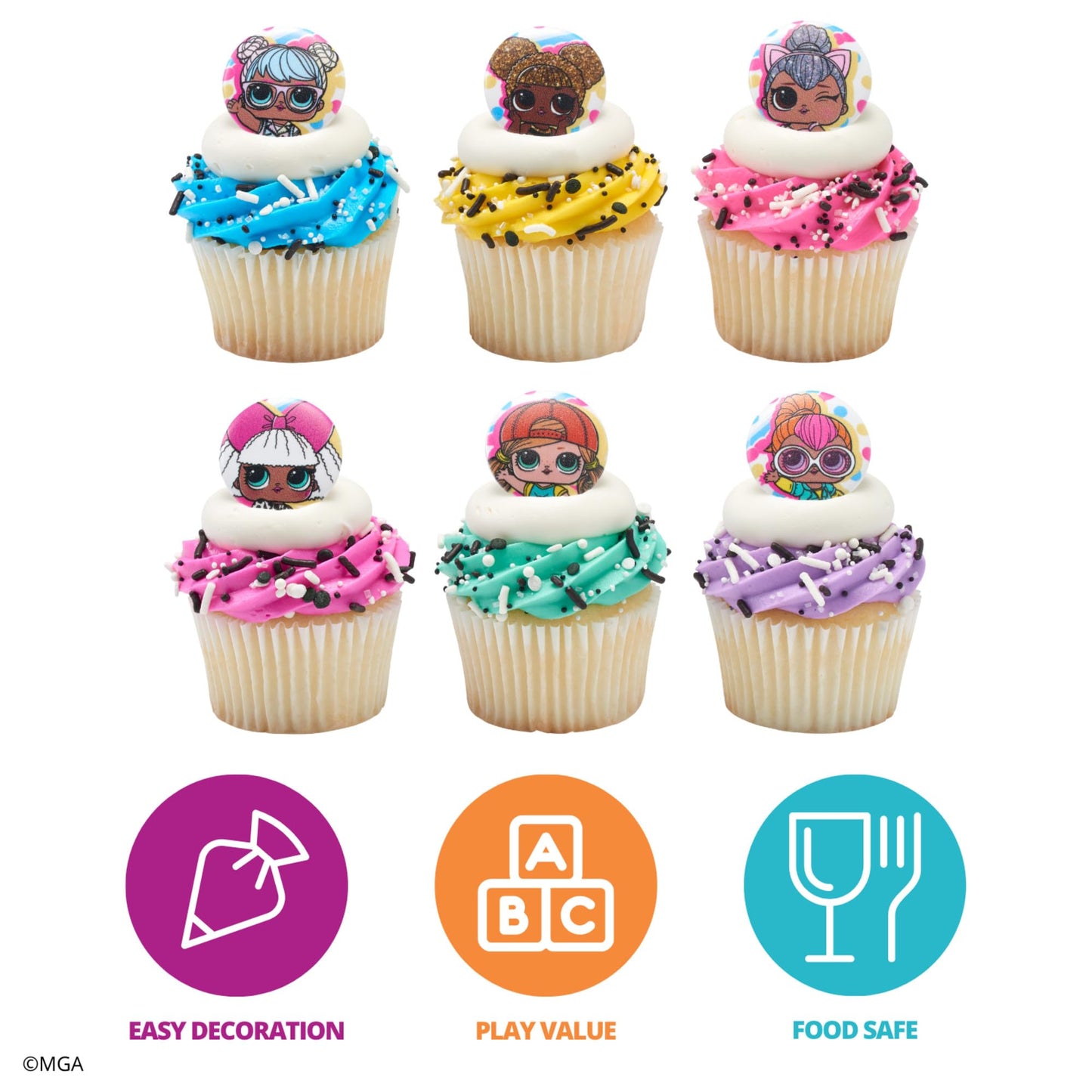 DecoPac L.O.L. Surprise! Rings, 24 L.O.L. Surprise Funseeker Cupcake Decorations Featuring 6 Different Dolls - 24 Pack
