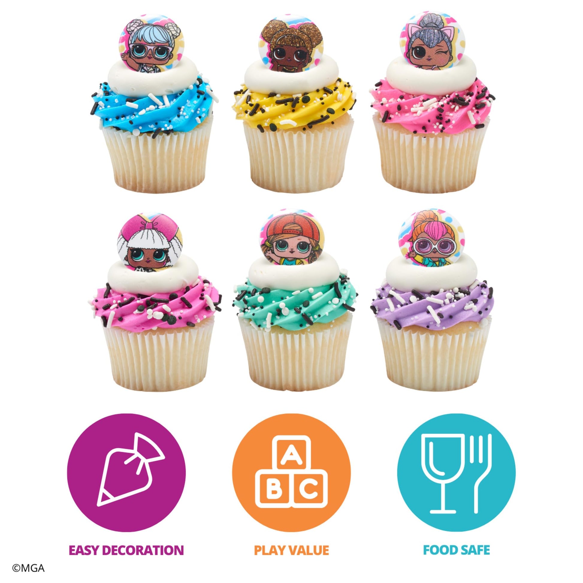 DecoPac L.O.L. Surprise! Rings, 24 L.O.L. Surprise Funseeker Cupcake Decorations Featuring 6 Different Dolls - 24 Pack