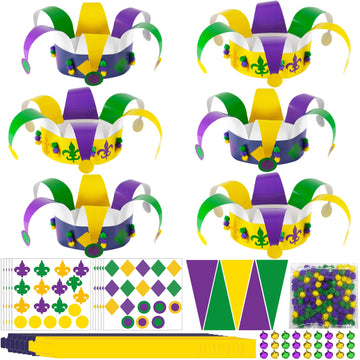 24pcs Carnival Masquerade Crown Craft Kits Carnival Paper DIY Hat Make Your Own Comedy Tragedy Face Crown Party Accessory for Masquerade Parties