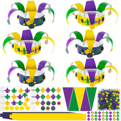 24pcs Carnival Masquerade Crown Craft Kits Carnival Paper DIY Hat Make Your Own Comedy Tragedy Face Crown Party Accessory for Masquerade Parties
