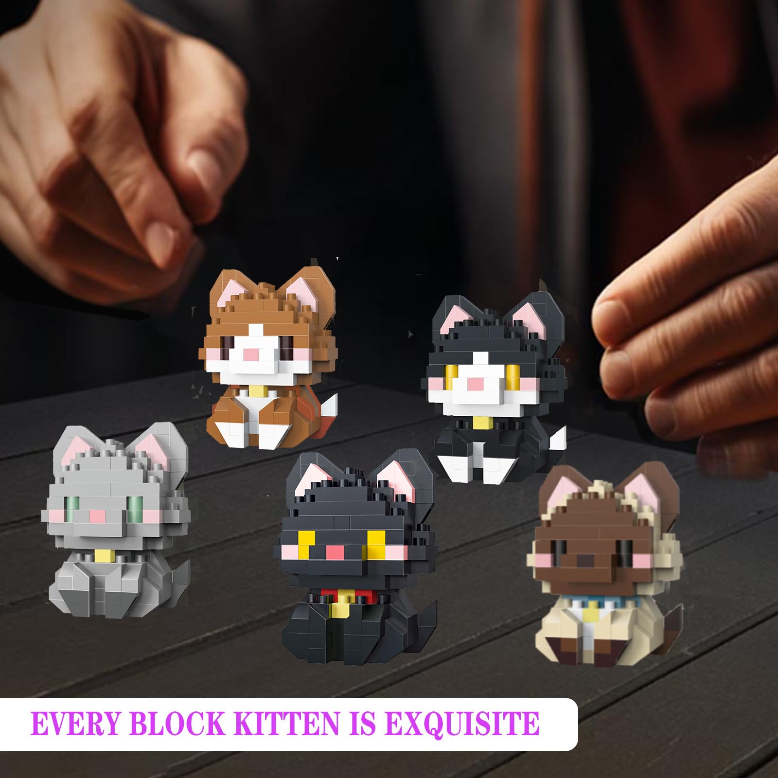 QISHOUTING 9 Packs Mini Cats Building Blocks, 9 Styles Small Cute Cat Building Set,Miniature Cat Figurine Toys for Adults Women,Birthday Party Favors