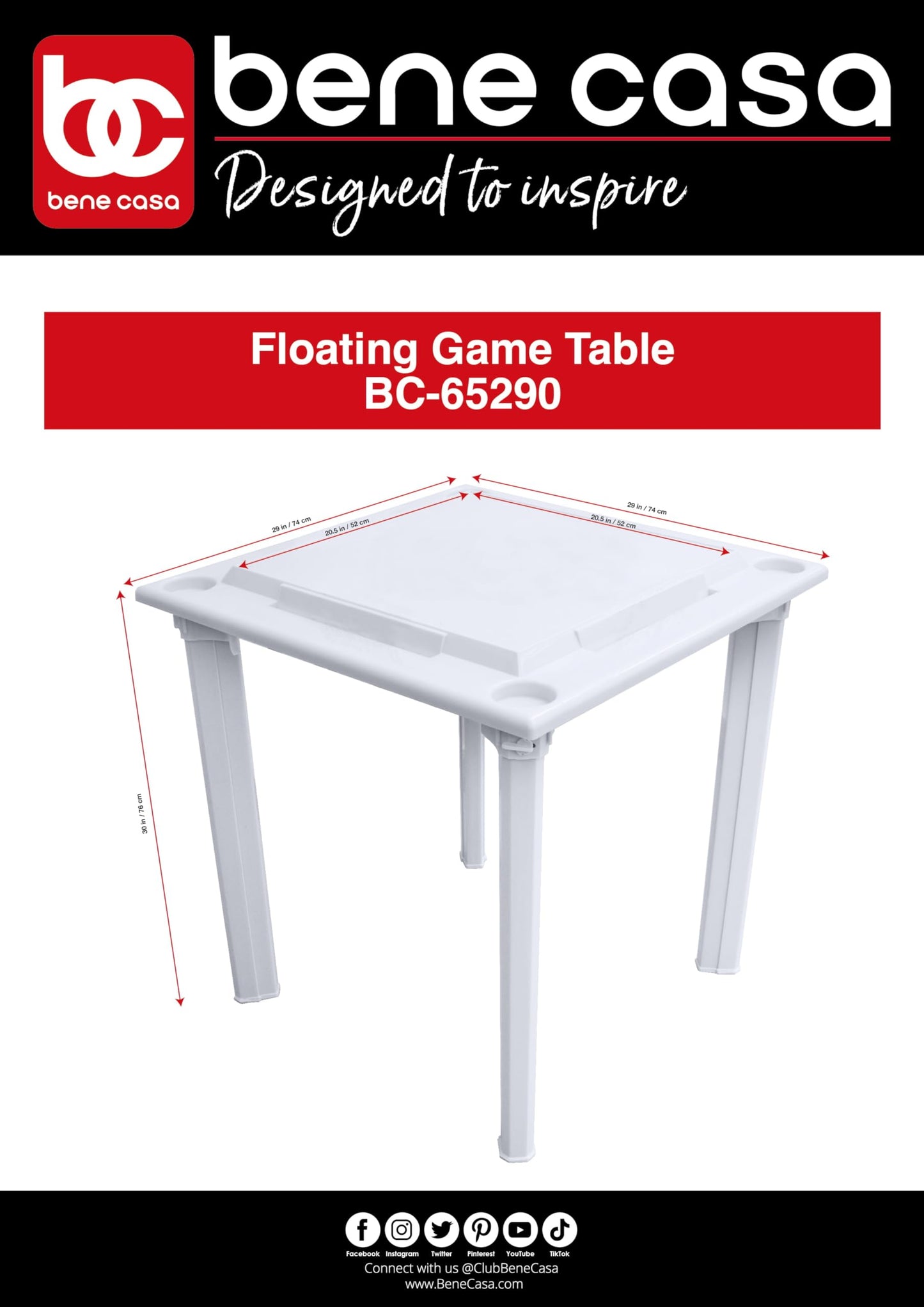 Bene Casa Floating Game Table - Waterproof, Portable 4-Player Table for Pool, Game Room, and Outdoor Fun