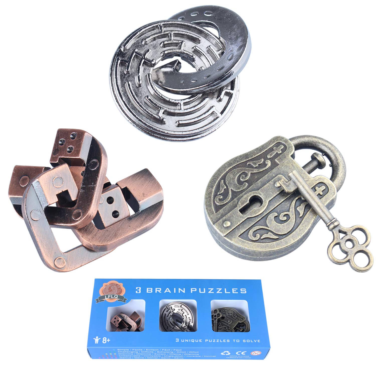 Brain Teaser Puzzle for Adults Puzzles Metal Hole Lock Adult Educational Toy Jigsaw IQ Puzzle (Blue)