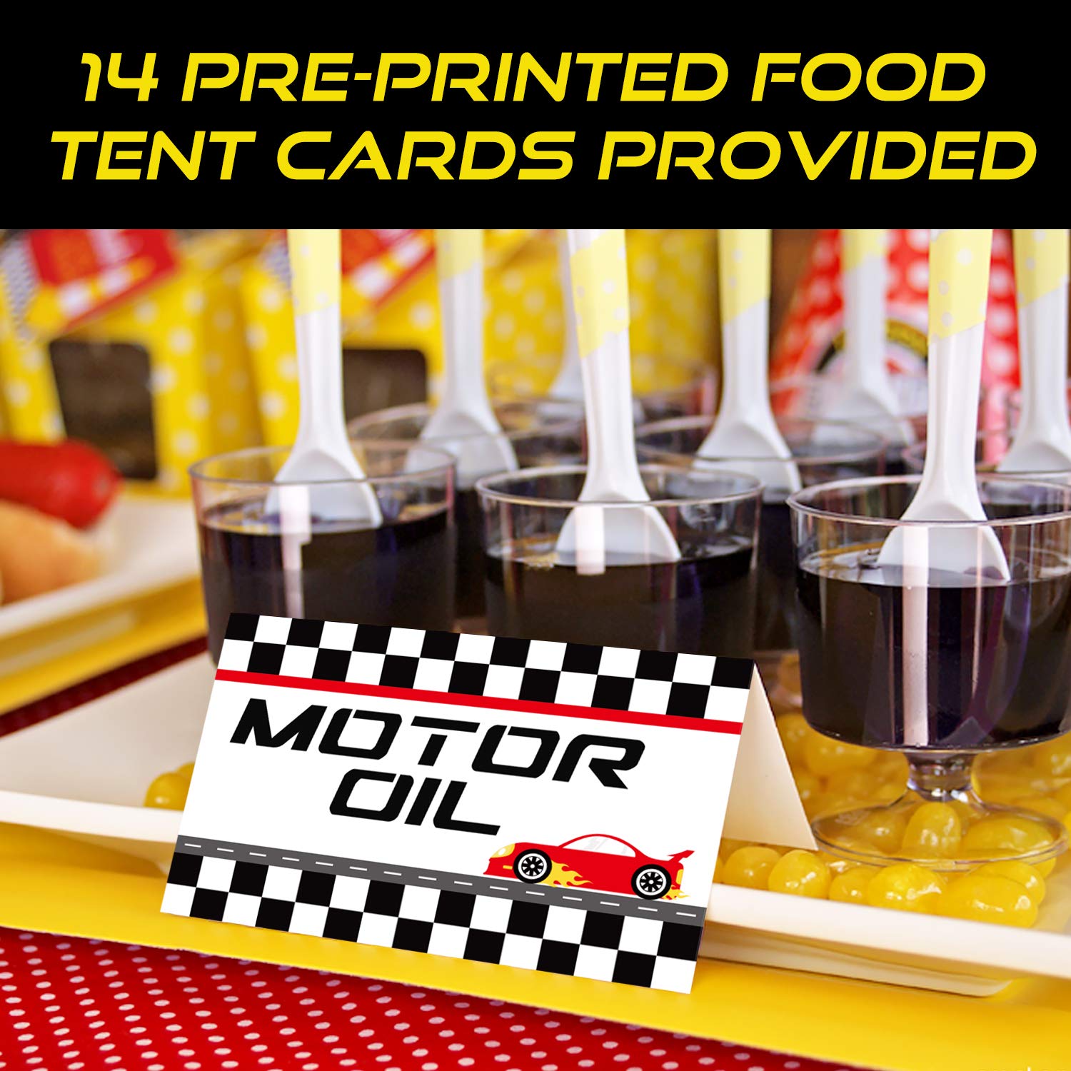 Race Car Bar Decorations Racing Car Birthday Party Decor Kit Pit Stop Banner Race Bar Signs Snack Tent Cards Let's Go Racing Theme Party Supplies