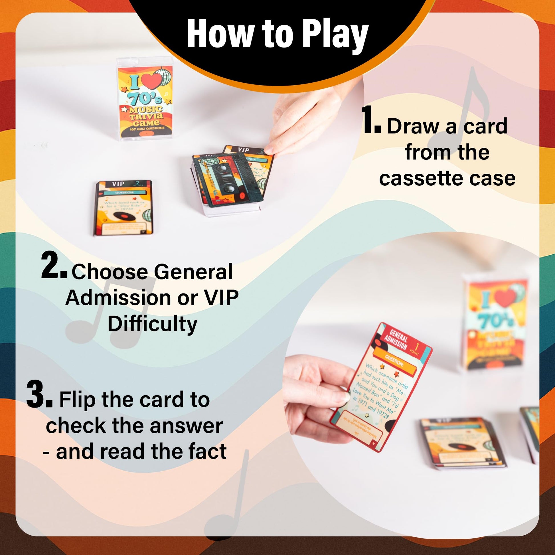 AQUARIUS Music Trivia Card Game - Pop, Rock, Hip-Hop & Alternative Quiz - Party Game for Adults & Teens, Gift for Music Lovers - I Love the 70s