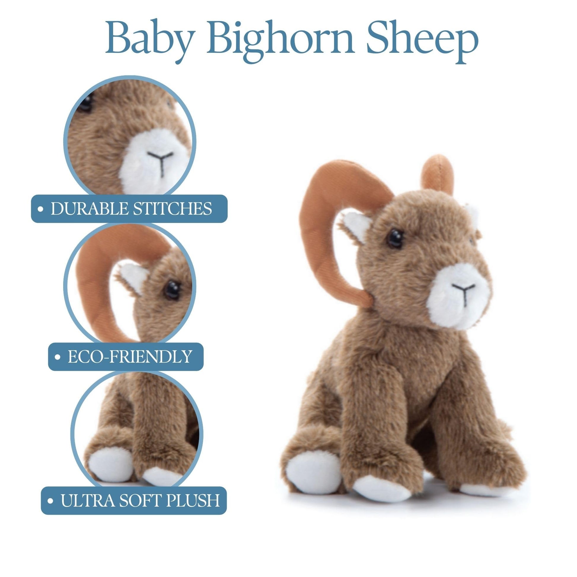 The Petting Zoo Bighorn Sheep Stuffed Animal Plushie, Gifts for Kids, Wild Onez Babiez Zoo Animals, Bighorn Sheep Plush Toy 6 inches