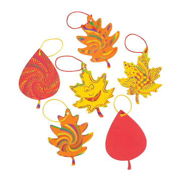 Fun Express - Liliful 60 Set Fall Leaves Scratch Crafts Colorful Magic Scratch with 30 Wooden Scratch Tools Hanging Autumn Scratch Art Leaves for Kids