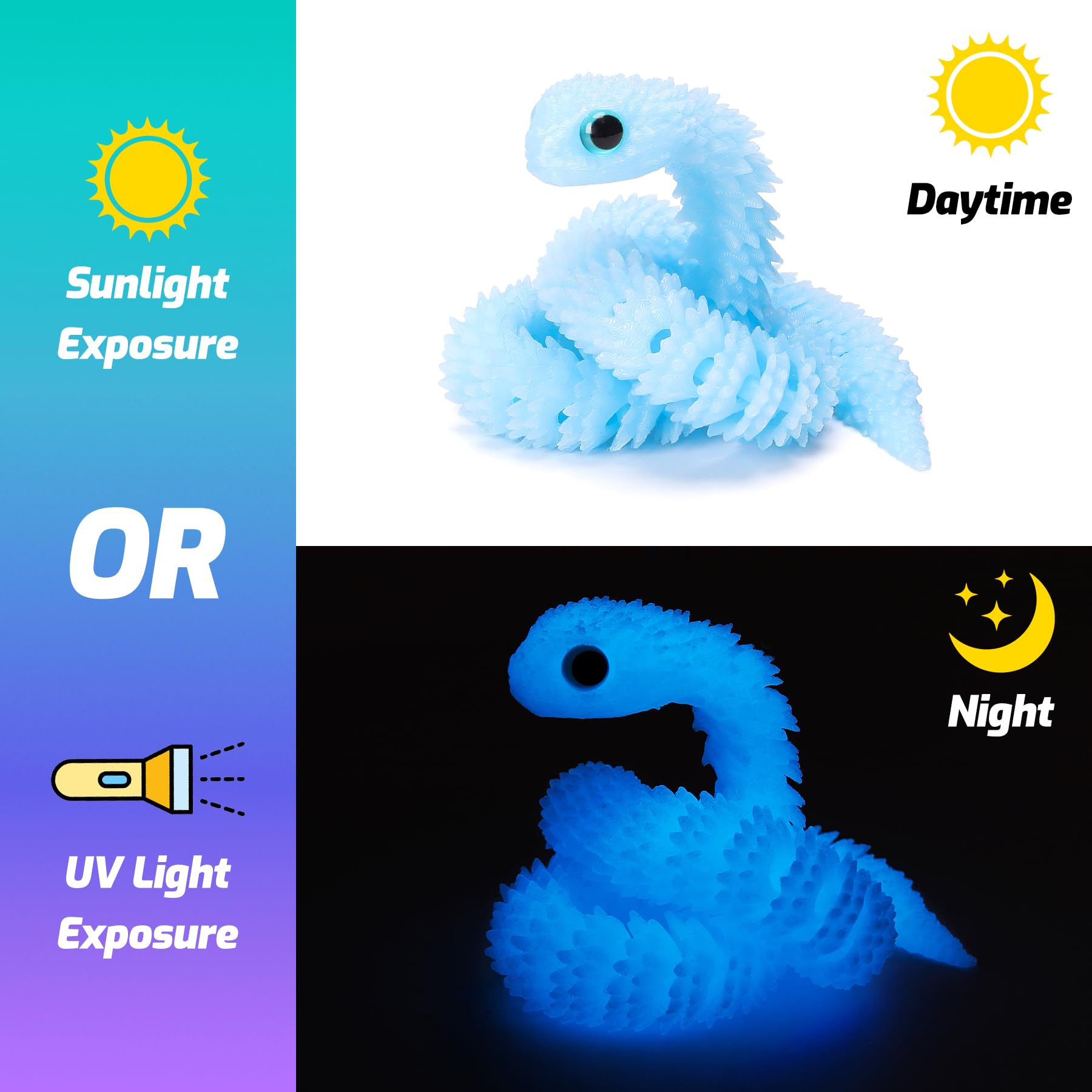 6PCS 3D Printed Snake Toys, 3D Printed Animals Fidget Toys for Kids Teens Boys Girls, Flexible Articulated Snake Squeeze Toys, Stress Relief Sensory