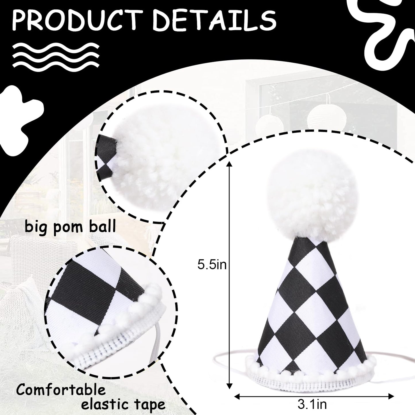 AOQURE Race Car First Birthday Hat - Race Car 1st Decorations,Black And White Checkered Racing Hat,Two Fast Car Birthday Decorations,Fast One Birthday