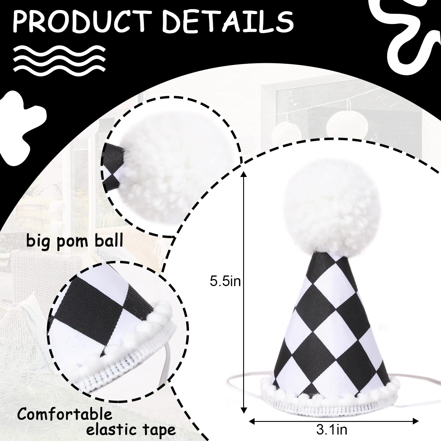 AOQURE Race Car First Birthday Hat - Race Car 1st Decorations,Black And White Checkered Racing Hat,Two Fast Car Birthday Decorations,Fast One Birthday