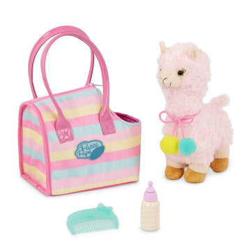 Pucci Pals Plush Llama Pet with Striped Carrier Bag, Comb & Bottle