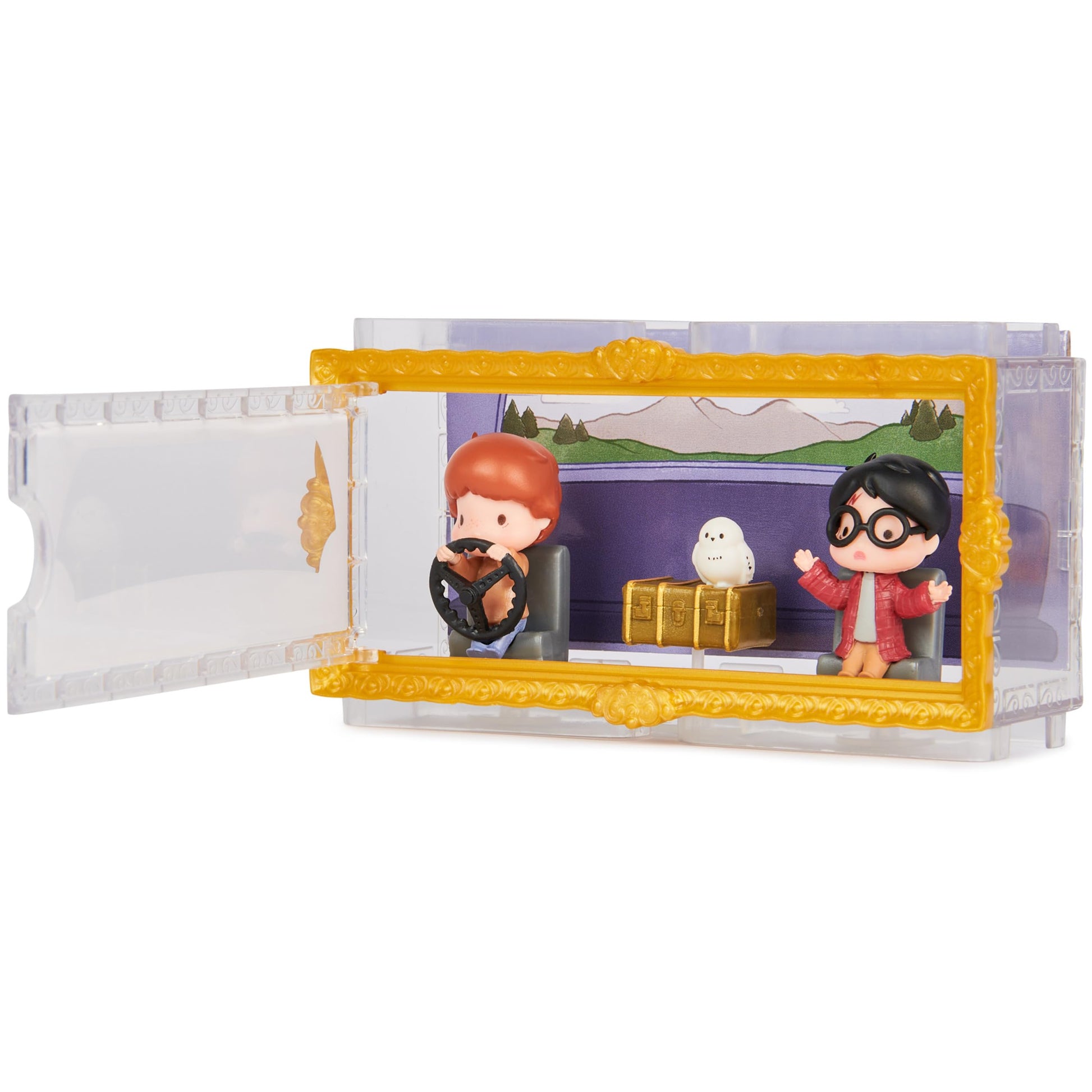 Wizarding World Harry Potter Micro Magical Moments Collectible Figures Multipack Ford Anglia with Harry Potter, Ron Weasley, Owl Hedwig and Display