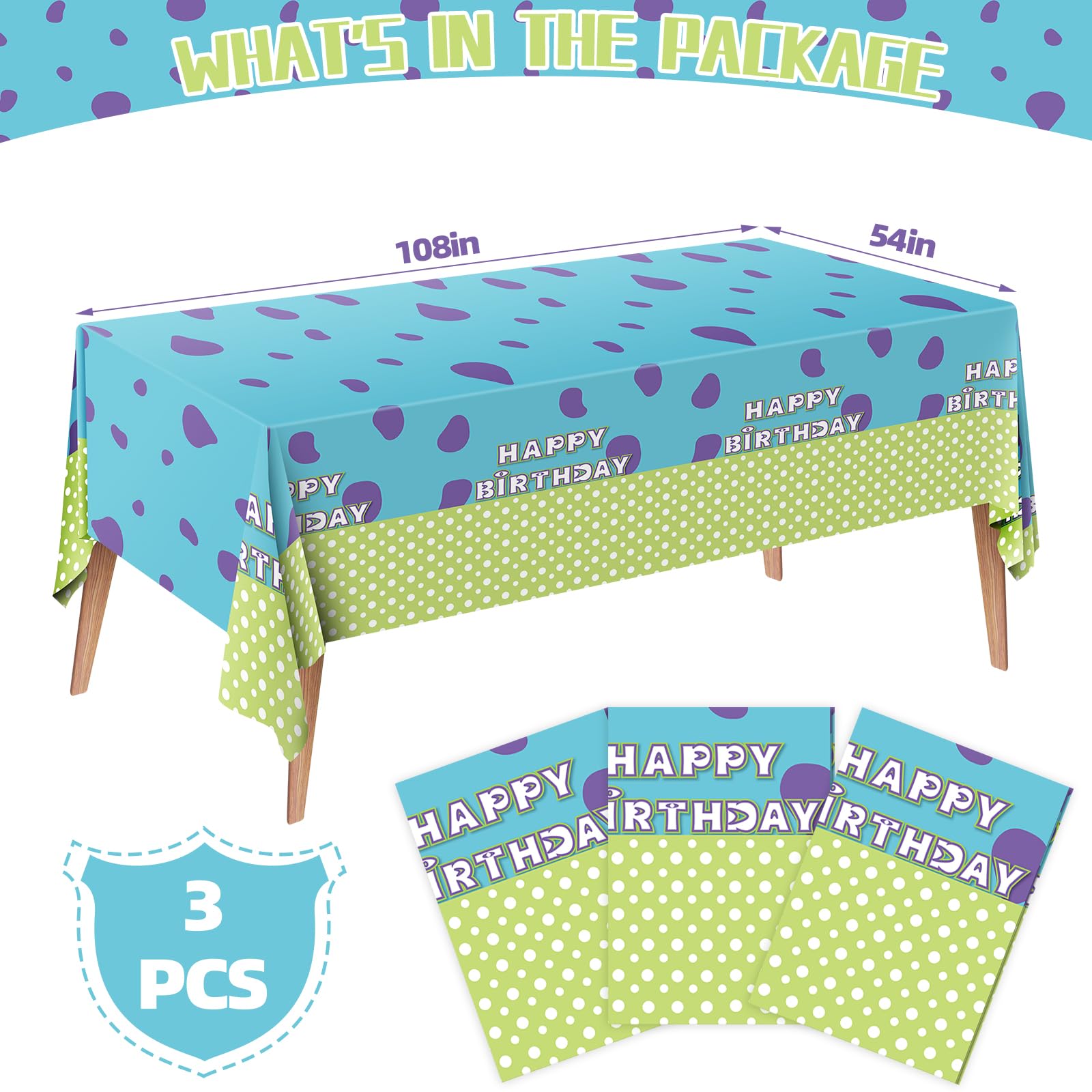 LTplazhi 3PCS Monster Plastic Tablecloths, Disposable Cartoon Party Table Cloths for Kids Birthday Baby Shower Party Decorations Supplies, 54inch x