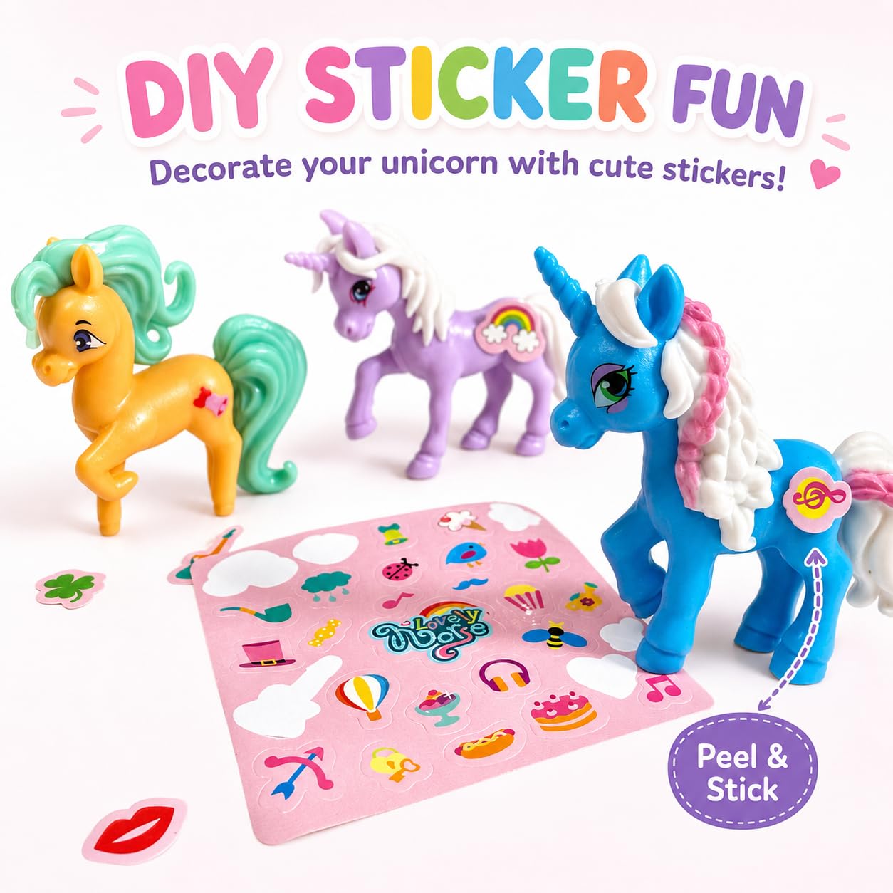 GIFTEXPRESS® 12 pcs Individual Packed Magical Unicorn Ponys Unicorns Figure and Unicorn Stickers Sheets for Girls Birthday Party, Valentine's Day
