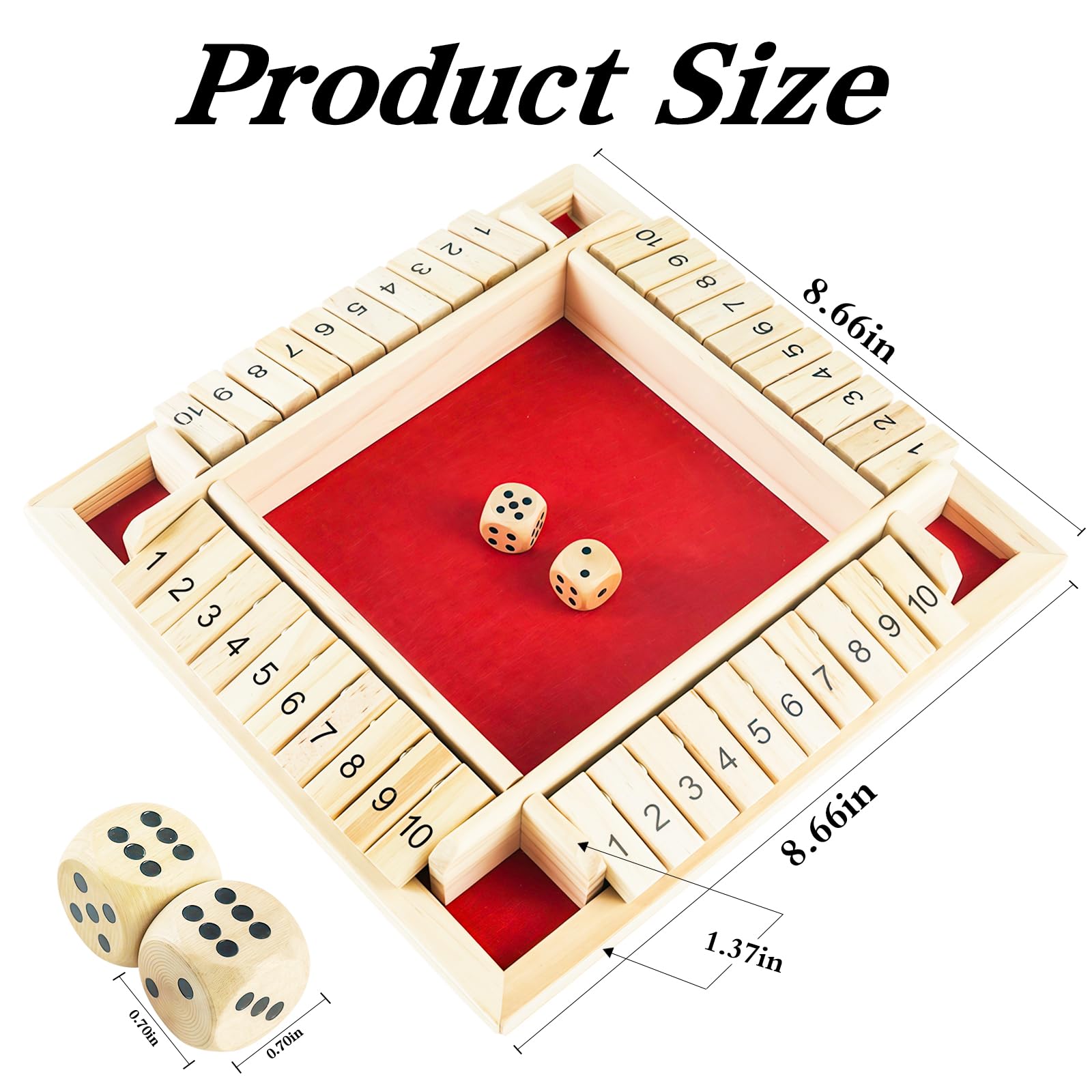 Shut The Box Game, 2-4 Player Family Wooden Board Table Math Games, Travel Games, Stocking Stuffers, Board Games, 2 Dices Tabletop Toys for School
