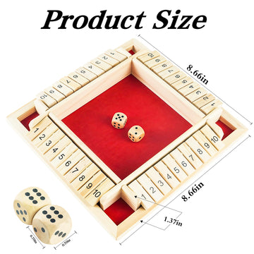 Shut The Box Game, 2-4 Player Family Wooden Board Table Math Games, Travel Games, Stocking Stuffers, Board Games, 2 Dices Tabletop Toys for School