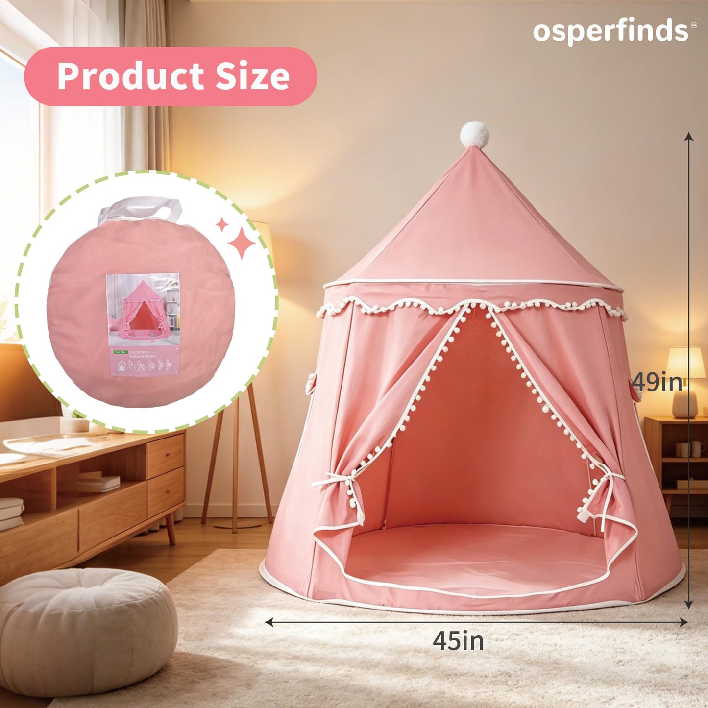 osperfinds Kids Play Tent, Kids Castle with Carry Bag, Kids Playhouse for Kids Ages 3-8, Portable Children Game Tent, Toddler Tent for Kids
