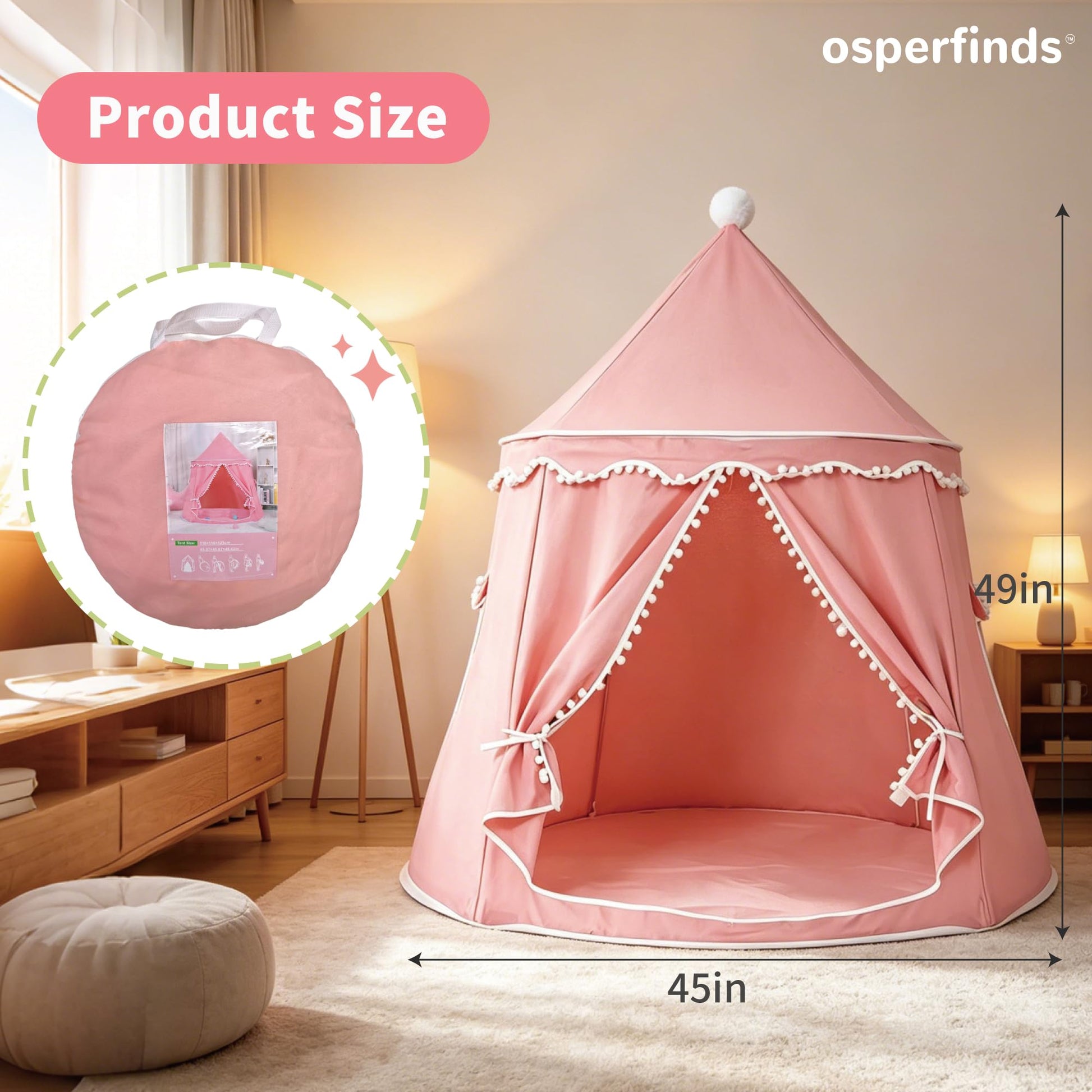 osperfinds Kids Play Tent, Kids Castle with Carry Bag, Kids Playhouse for Kids Ages 3-8, Portable Children Game Tent, Toddler Tent for Kids