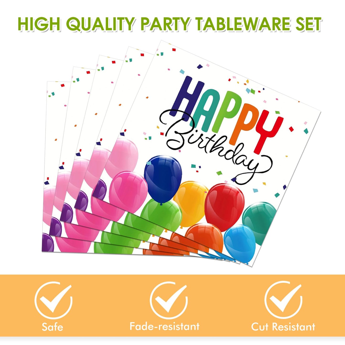 Happy Birthday Decorations Birthday Party Supplies Set with Birthday Balloon Confetti Design Includes Dessert Plates and Napkins Disposable Paper