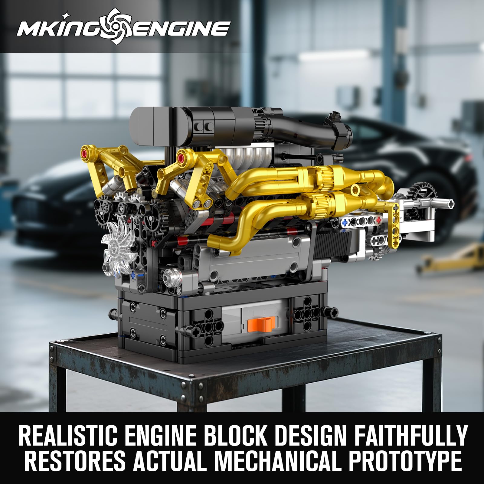 Mould King 10224 V12 Engine Model Kit - Build Your Own Cars Combustion Battery/Motor Blocks Sets, STEM Construction Kit for Teens/Adults, Educational