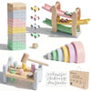 Montessori Kids Toys Play Kit, Wooden Toys Set with Tumbling Stacking Blocks, Track Racer, Silicone Alphabet Mat, Rainbow Stacker & Pounding Toy