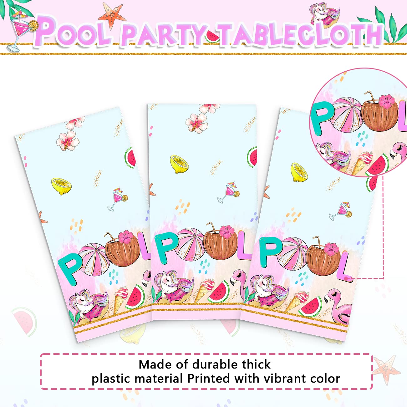 Zhynice Summer Pool Party Decorations Flamingos Unicorns Tablecloth Disposable Waterproof Plastic Pool Party Table Covers for Luau Hawaiian Summer