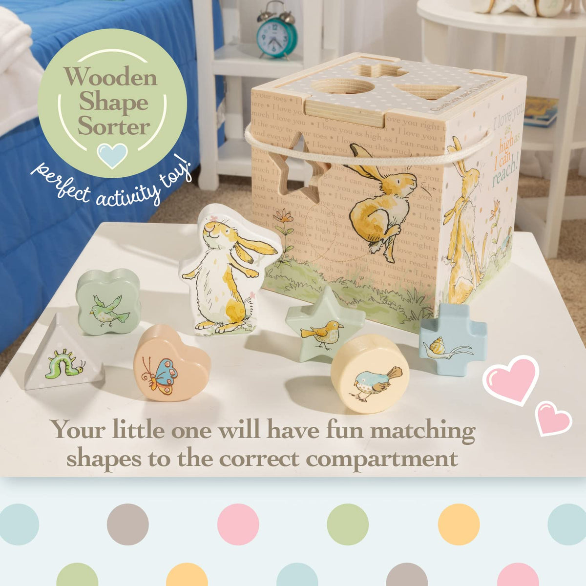 Kids Preferred Guess How Much I Love You Wooden Shape Sorter with Rope Handle, 7 Blocks, and Positive Messaging from The Book Classic Toy for Babies