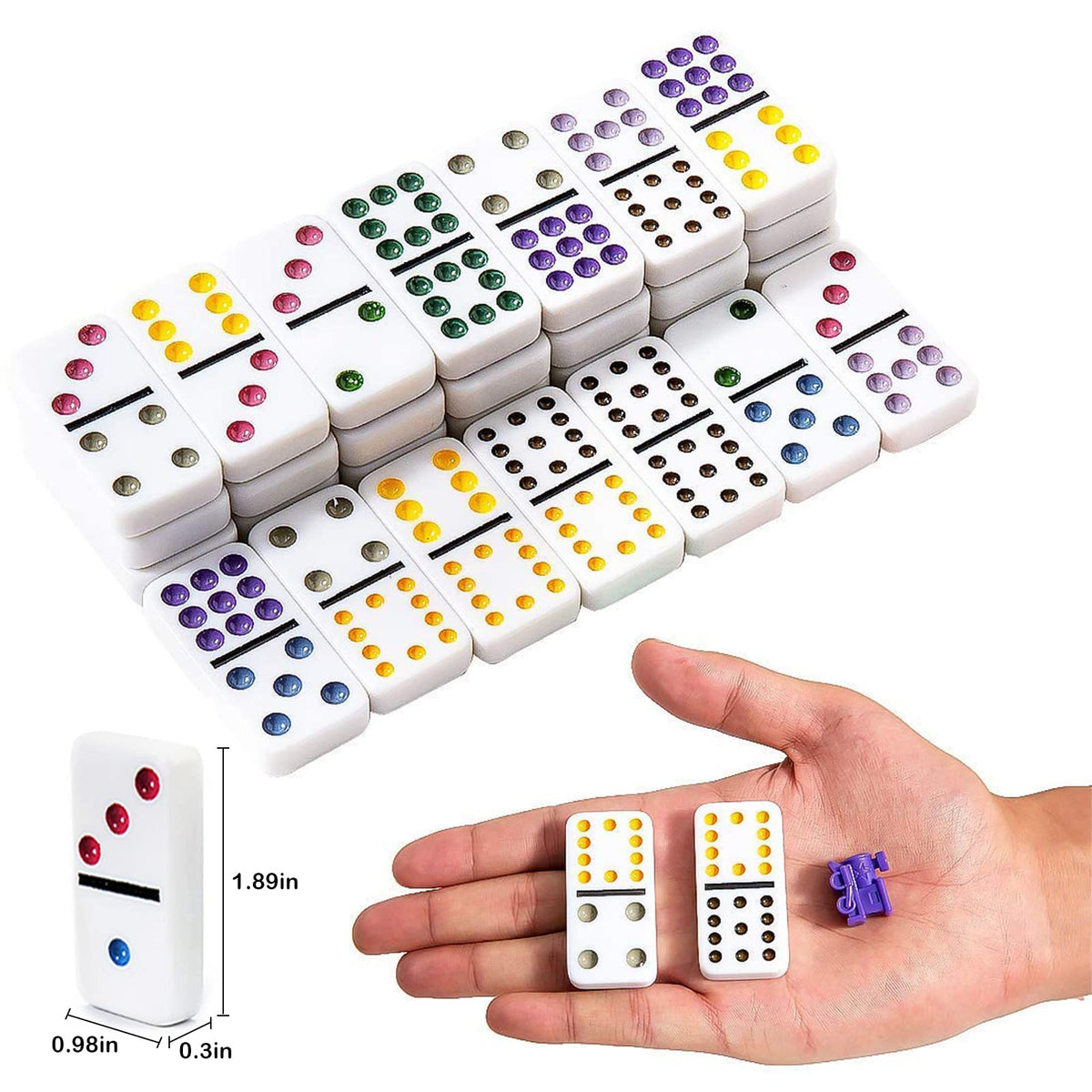 Yinlo Mexican Train Domino Set, Double 12, 91 Tiles, Colored Dots