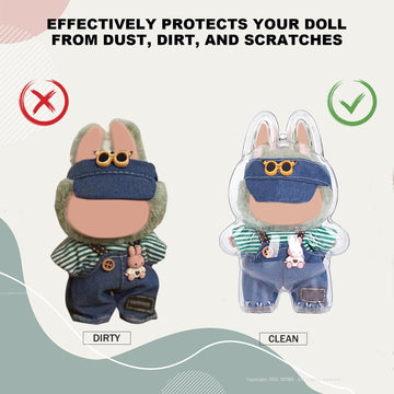 Protective Case Compatible with LABUBU Doll - Crystal-Clear Hard Display Box with Keychain & Dustproof Cover, Secure Backpack Hooks for Shelf/Outdoor