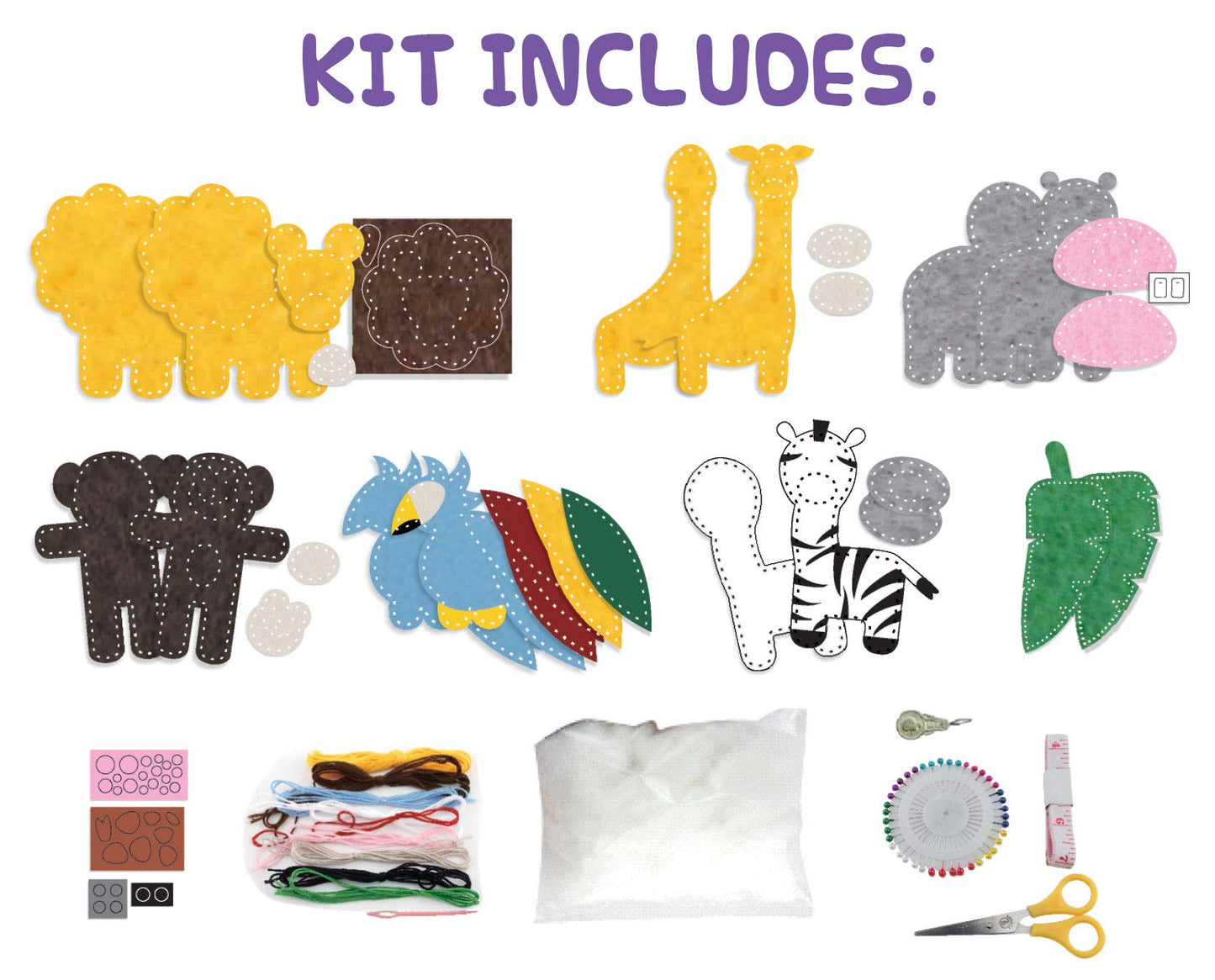 Peachy Keen Crafts Kids Sewing Kit, Learn to Sew for Ages 8-12, Beginner Felt Craft Kit, Make 6 Fun Stuffed Animals and A Pin Cushion, Teach Basic