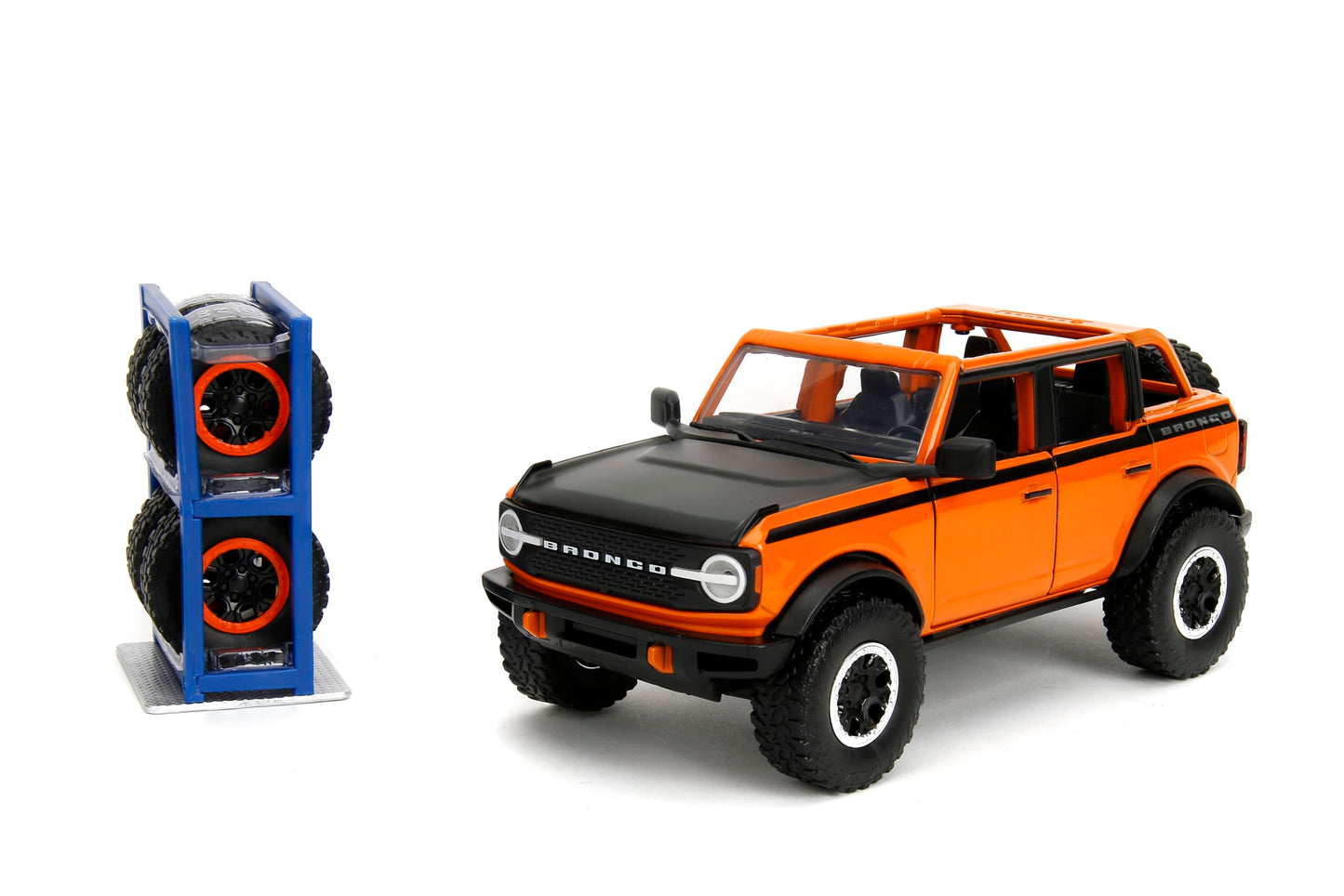 Jada Just Trucks 1:24 2021 Ford Bronco Die-Cast Car & Tire Rack, Toys for Kids and Adults(Orange)