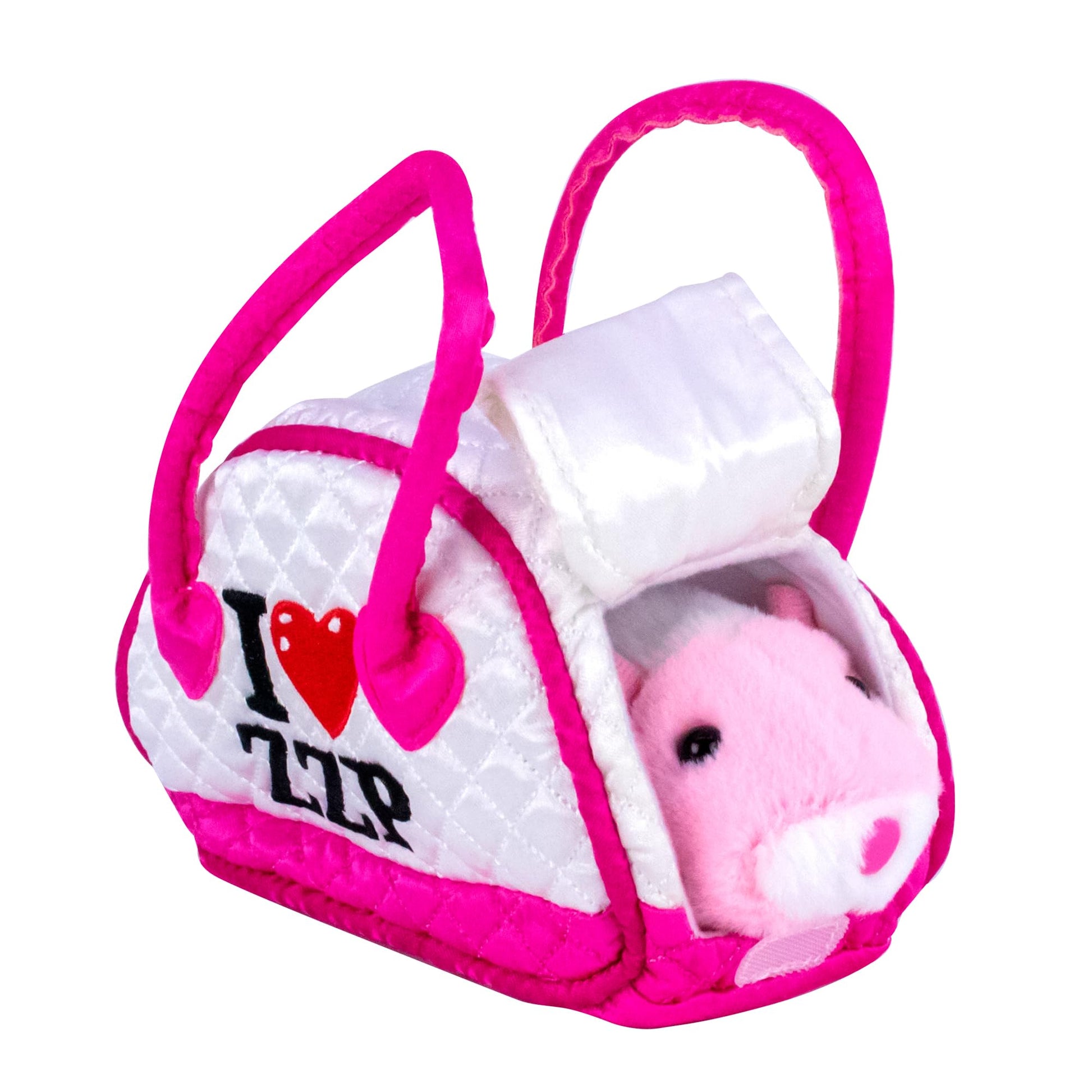 ZhuZhu City Hamster & Quilted Carrier - Jilly The Pink & White Interactive Hamster with 40+ Sounds & Movements - Take Your ZhuZhu Adventures Anywhere!