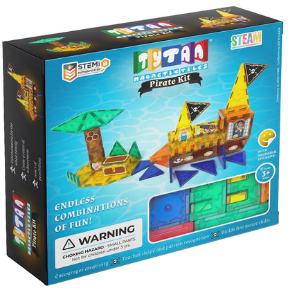 Tytan Tiles Pirate Ship & Island 60-Piece Magnetic Tiles Building Set, Fun Kids’ STEM Toy, Creative Play, Shape & Pattern Recognition, Fine Motor