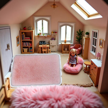 Pink Square Carpet, Miniature Fluffy Rug, Lightweight Dollhouse Decor for 1/12 Scale