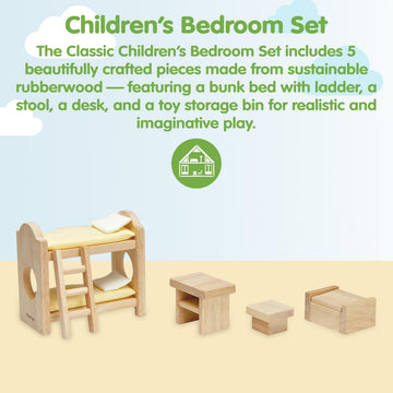 PlanToys® Wooden Children’s Room Classic Set for Montessori Small World Play | Creative Role Play and Social Interaction | Eco Friendly Wooden