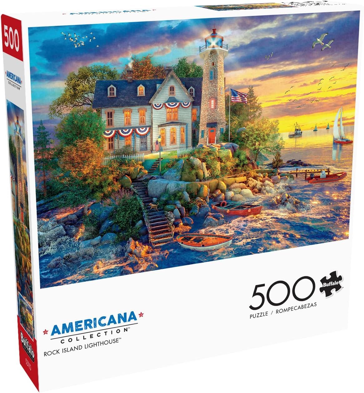 Buffalo Games - Dominic Davison - Rock Island Lighthouse - 500 Piece Jigsaw Puzzle for Adults -Challenging Puzzle Perfect for Game Nights - Finished