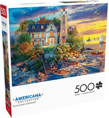 Buffalo Games - Dominic Davison - Rock Island Lighthouse - 500 Piece Jigsaw Puzzle for Adults -Challenging Puzzle Perfect for Game Nights - Finished