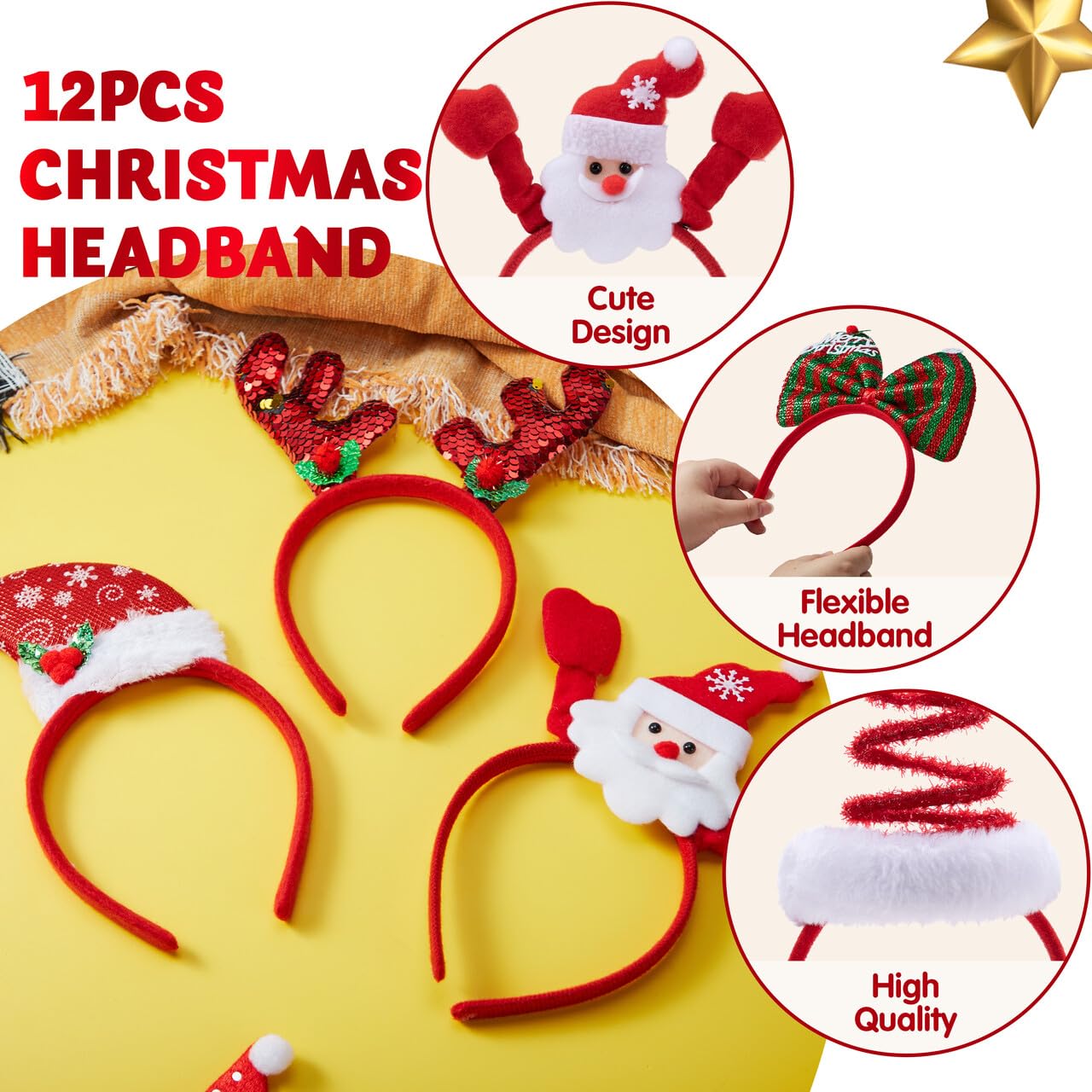 JOYIN 12 Packs Christmas Headbands with Assorted Design Christmas Headwear Holiday Headbands Accessories for Women Men Christmas Parties Xmas Holiday