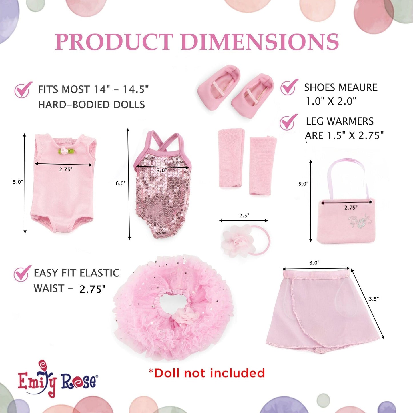 Emily Rose 14 Inch Fashion Doll Clothes 9-PC Ballet Essentials Bundle with Ballerina Practice Outfit & Sparkly Dance Recital Tutu | Halloween Costume