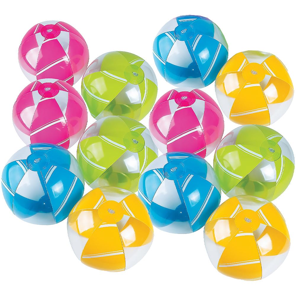 Fun Express Wide Striped Beach Balls (Set of 12) Bright Assorted Colors