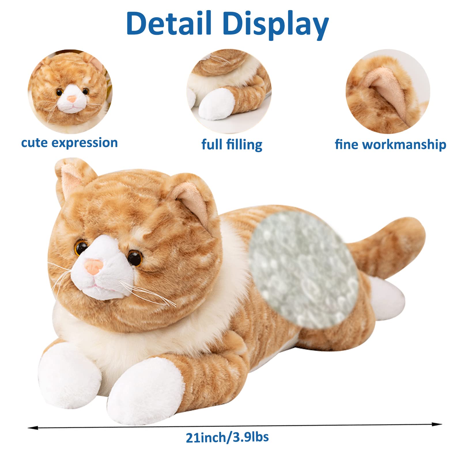 Litence Cat Weighted Stuffed Animals, 3.9 lbs Weighted Cat Plush Toy Realistic Cat Weighted Plush Animals Pillow Cute Kitten Plushies Toy Gifts